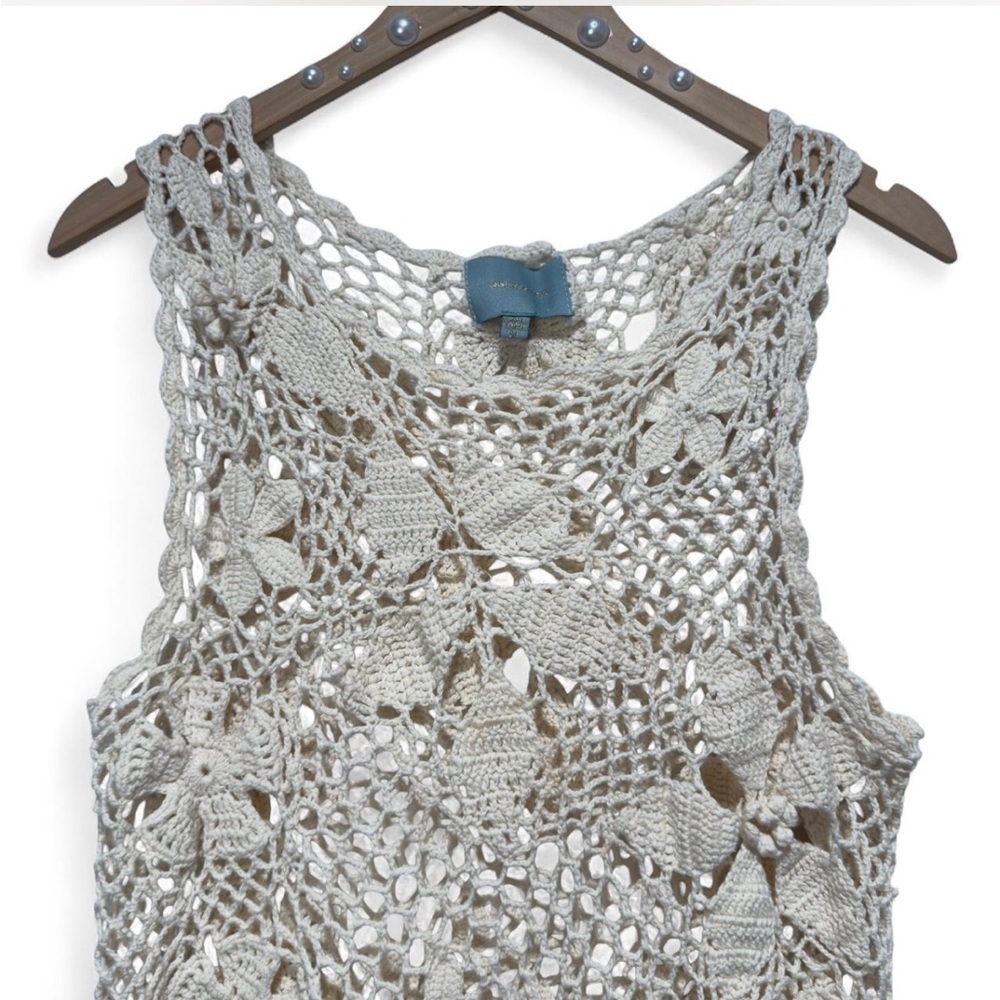 Skies Are Blue Ivory Floral Crochet Tank Top Sheer Blouse, Summer Boho Festival - Picture 2 of 8
